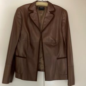 Akris Brown Lamb Nappa Leather Jacket with Hook Closure